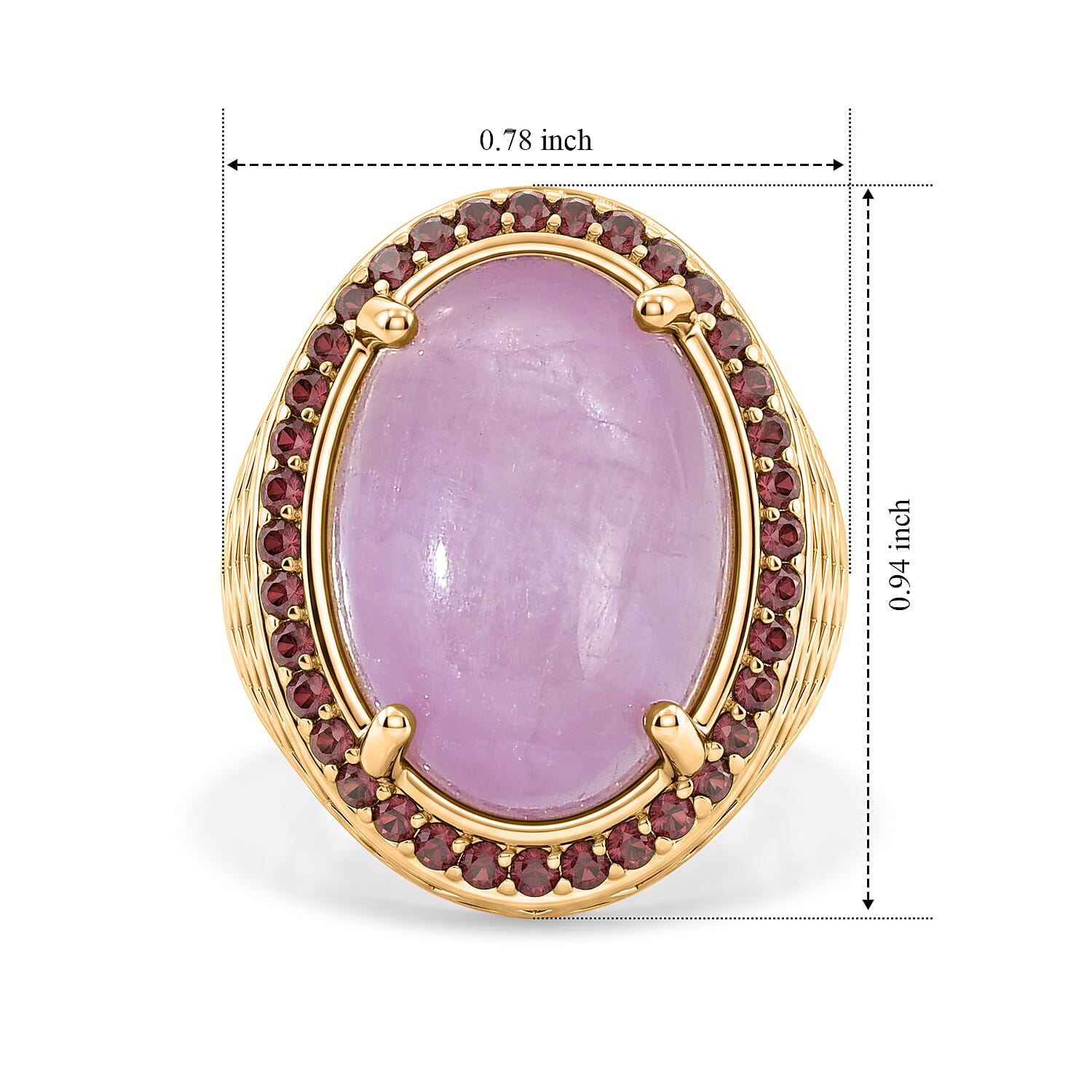 EverTrue Kunzite and Orissa Rose Garnet 15.75 ctw Royal Halo Ring in 18K YG Plated (Size 6.0)
