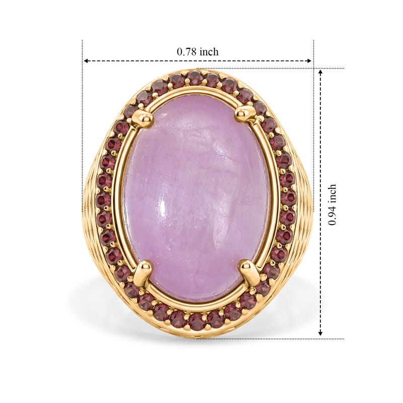 EverTrue Kunzite and Orissa Rose Garnet 15.75 ctw Royal Halo Ring in 18K YG Plated (Size 6.0)