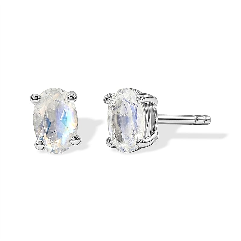 EverTrue Rainbow Moonstone 1.00 ctw Earrings in Platinum Bond