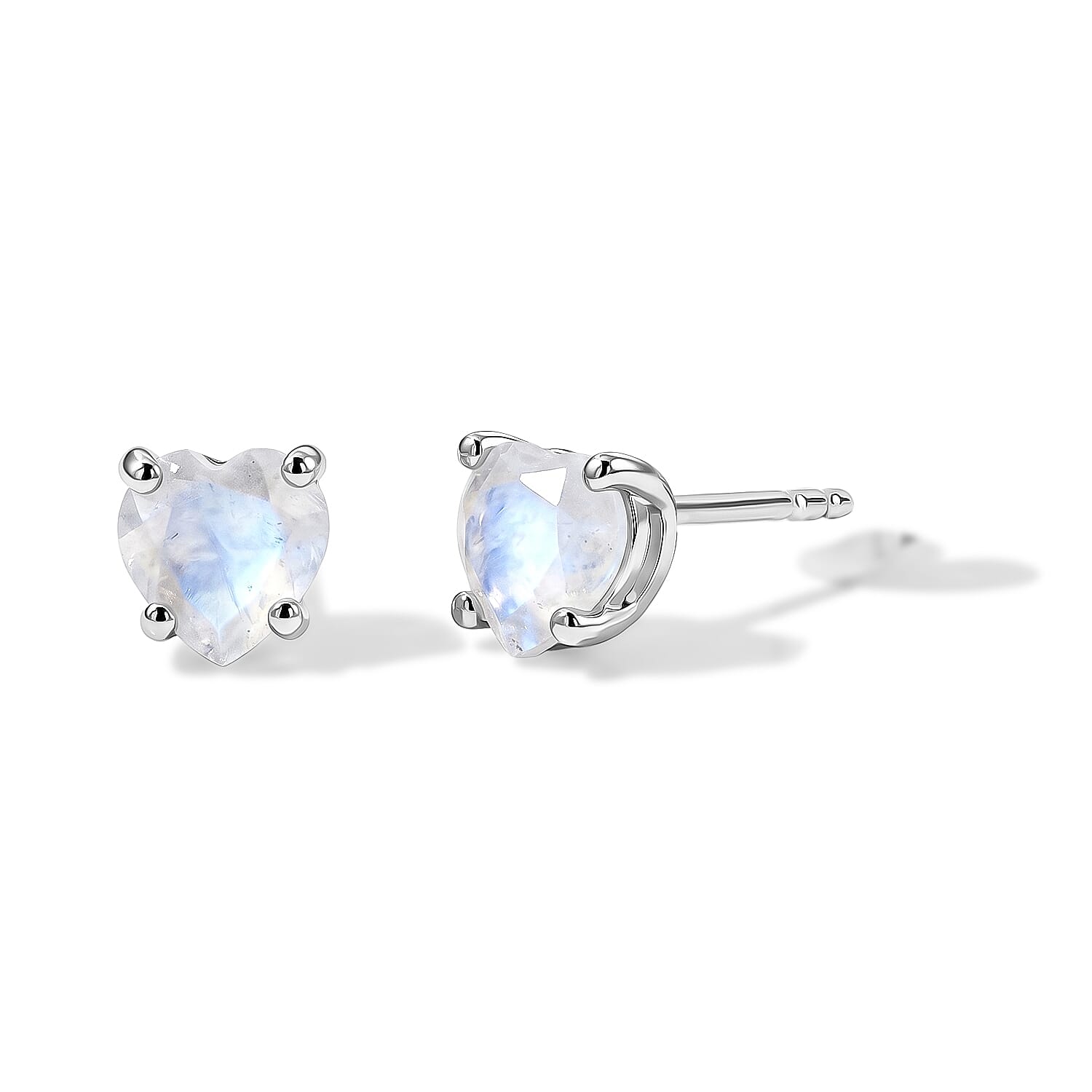 EverTrue Rainbow Moonstone 1.60 ctw Solitaire Stud Push Post Earrings in Platinum Bond
