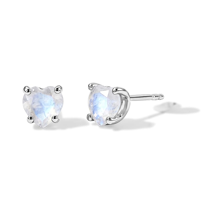 EverTrue Rainbow Moonstone 1.60 ctw Solitaire Stud Push Post Earrings in Platinum Bond