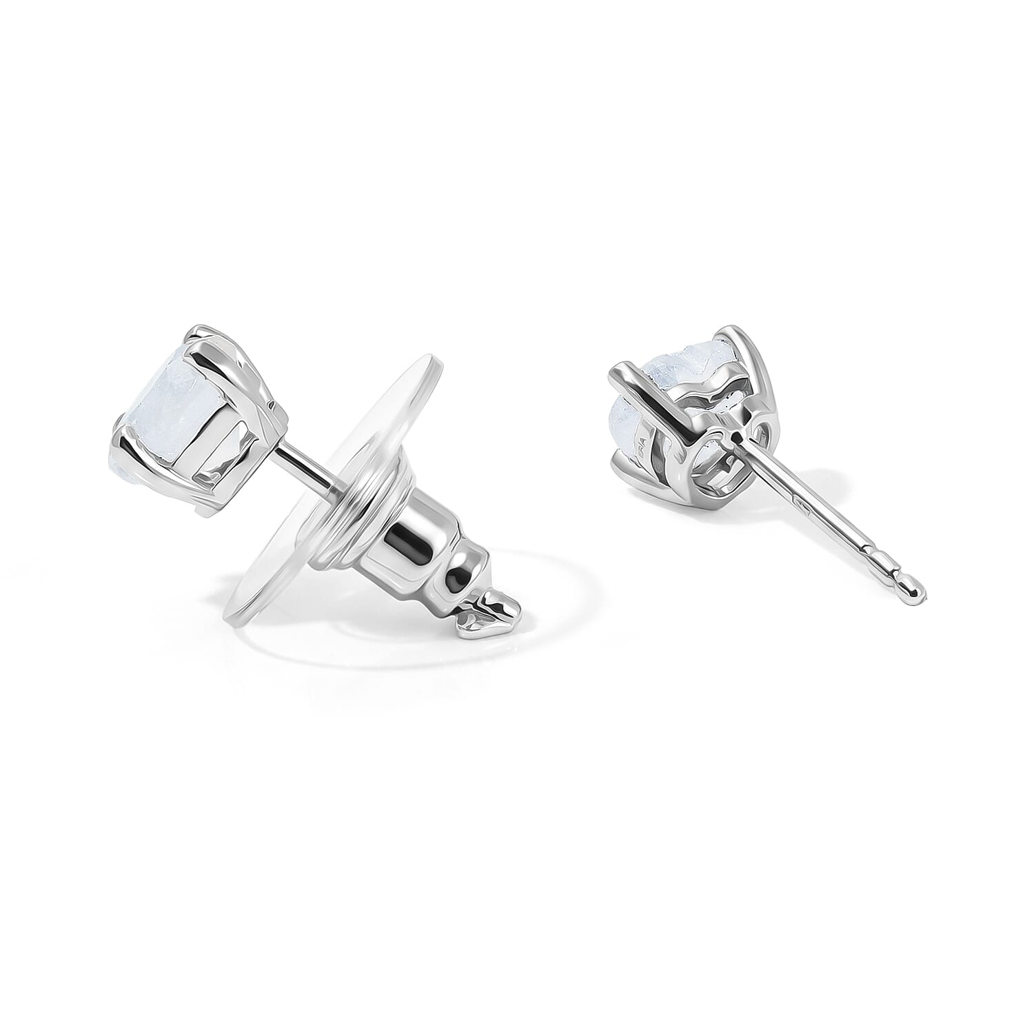 EverTrue Rainbow Moonstone 1.60 ctw Solitaire Stud Push Post Earrings in Platinum Bond