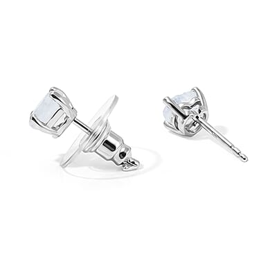 EverTrue Rainbow Moonstone 1.60 ctw Solitaire Stud Push Post Earrings in Platinum Bond