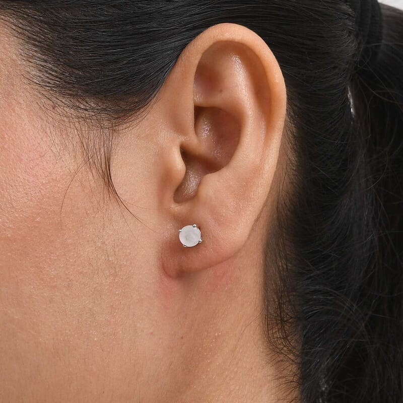 EverTrue Rainbow Moonstone 1.00 ctw Solitaire Stud Earrings in Platinum Bond
