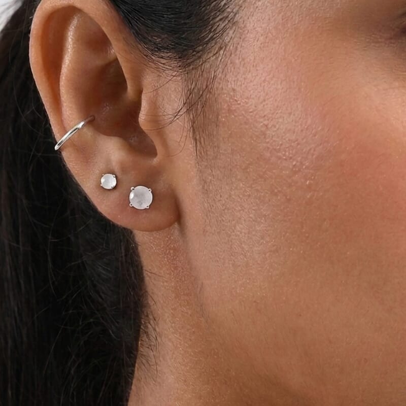 EverTrue Rainbow Moonstone 1.00 ctw Solitaire Stud Earrings in Platinum Bond