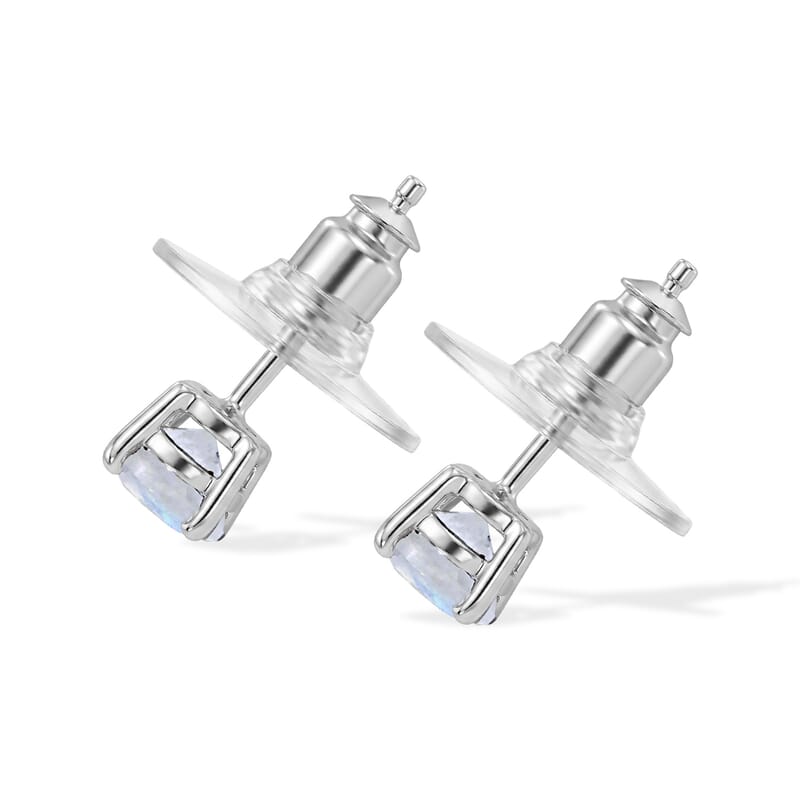 EverTrue Rainbow Moonstone 1.00 ctw Solitaire Stud Earrings in Platinum Bond