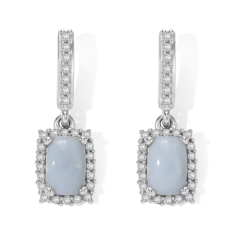 D'Joy Oregon Blue Opal and White Zircon 1.30 ctw Earrings in Rhodium Over Sterling Silver