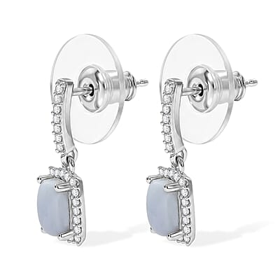 D'Joy Oregon Blue Opal and White Zircon 1.30 ctw Earrings in Rhodium Over Sterling Silver