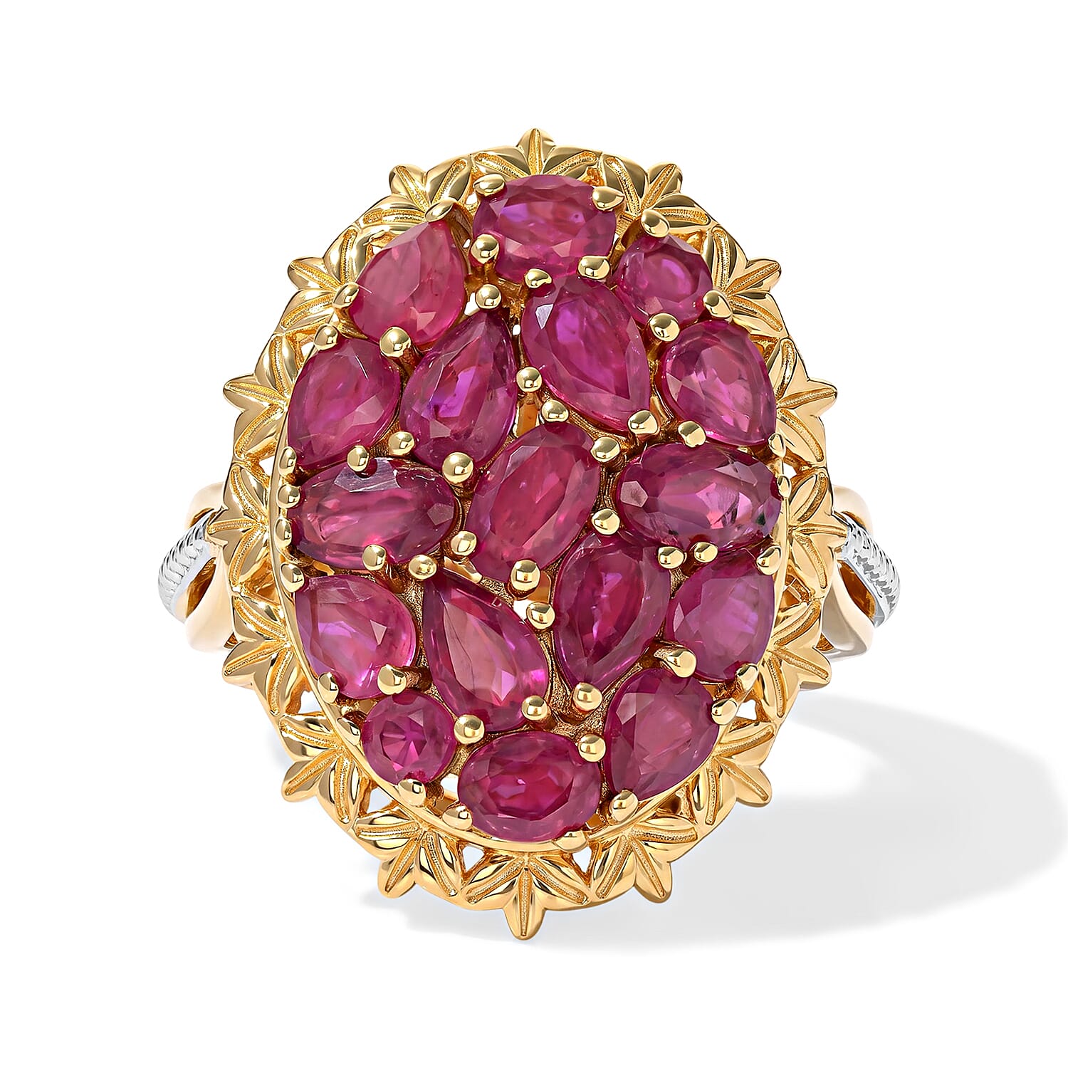 EverTrue Niassa Ruby (FF) 4.00 ctw Cluster Ring in 18K YG Plated and Platinum Bond (Size 5.0)