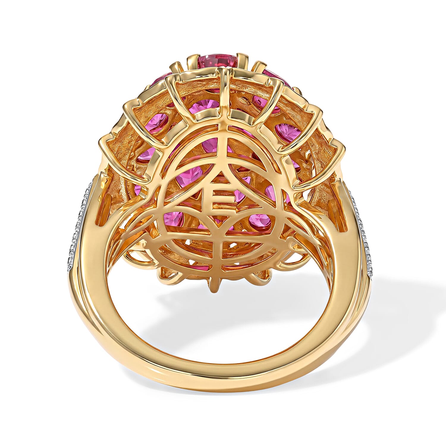 EverTrue Niassa Ruby (FF) 4.00 ctw Cluster Ring in 18K YG Plated and Platinum Bond (Size 5.0)