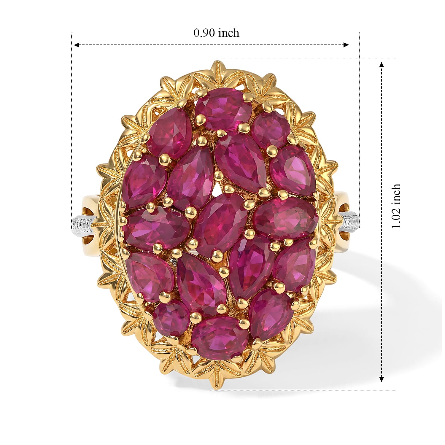 EverTrue Niassa Ruby (FF) 4.00 ctw Cluster Ring in 18K YG Plated and Platinum Bond (Size 5.0)