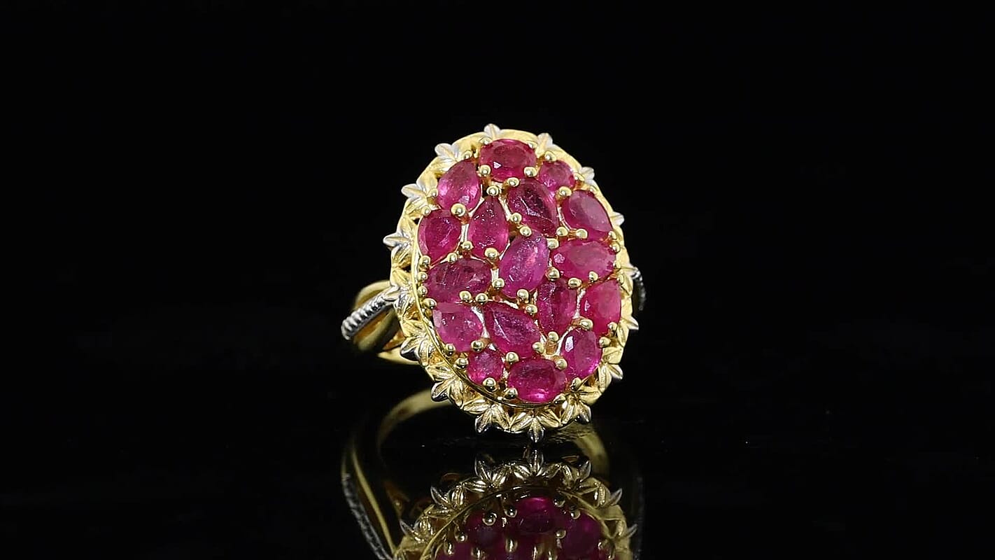 EverTrue Niassa Ruby (FF) 4.00 ctw Cluster Ring in 18K YG Plated and Platinum Bond (Size 10.0)