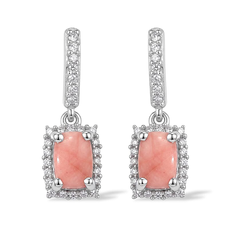 D'Joy Peach Opal and White Zircon 1.20 ctw Earrings in Rhodium Over Sterling Silver