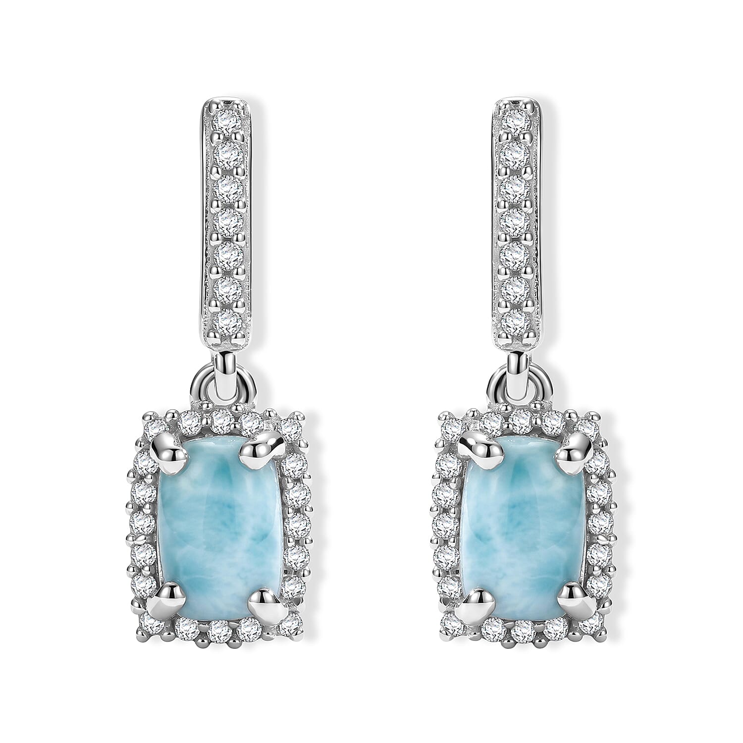 D''Joy Larimar, White Zircon Earrings in Rhodium Over Sterling Silver 1.70 ctw