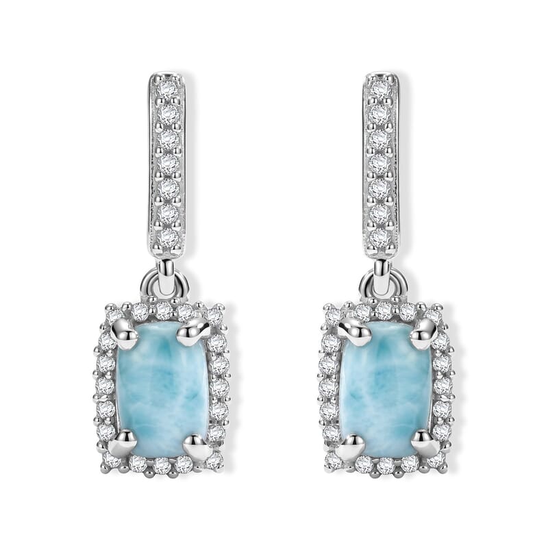 D'Joy Larimar and White Zircon 1.70 ctw Earrings in Rhodium Over Sterling Silver