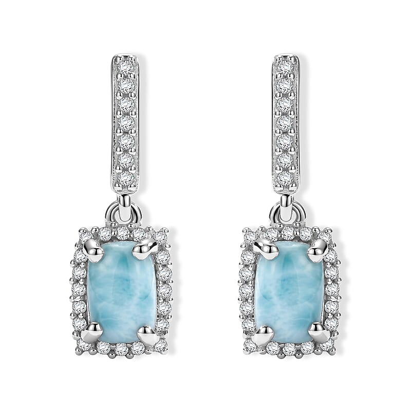 D'Joy Larimar and White Zircon 1.70 ctw Earrings in Rhodium Over Sterling Silver