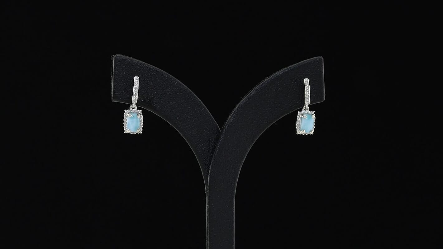 D''Joy Larimar, White Zircon Earrings in Rhodium Over Sterling Silver 1.70 ctw