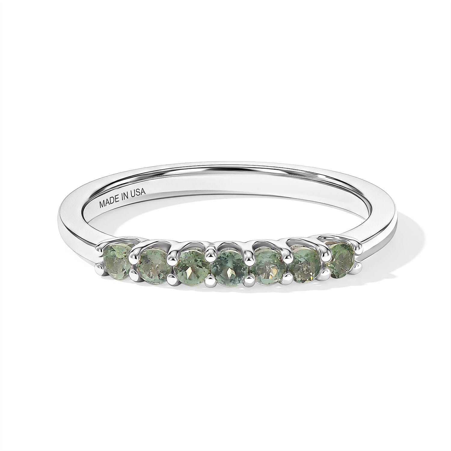 D'Joy Natural Green Apatite 0.35 ctw Ring in Rhodium Over Sterling Silver (Size 6.0)
