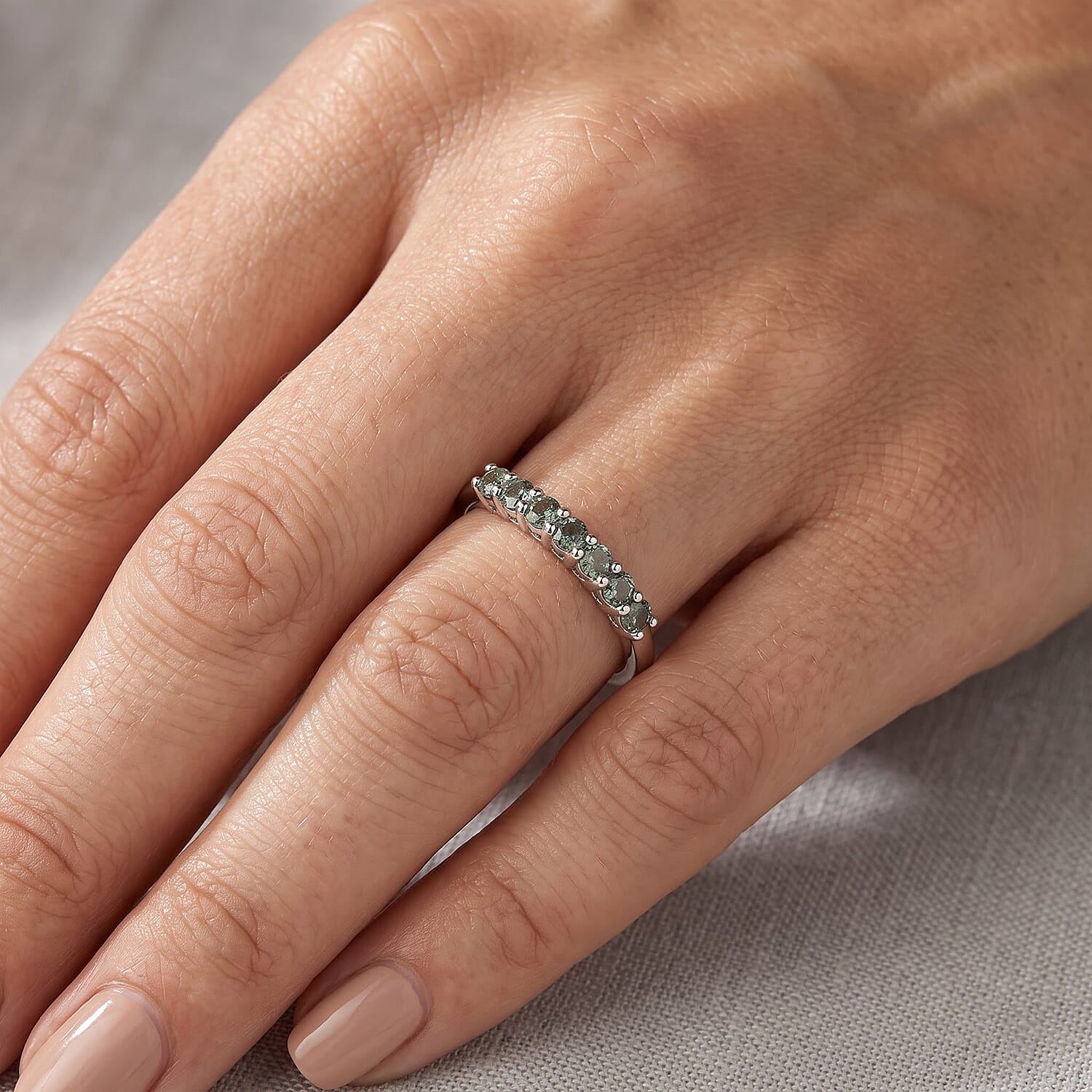 D'Joy Natural Green Apatite 0.35 ctw Ring in Rhodium Over Sterling Silver (Size 6.0)