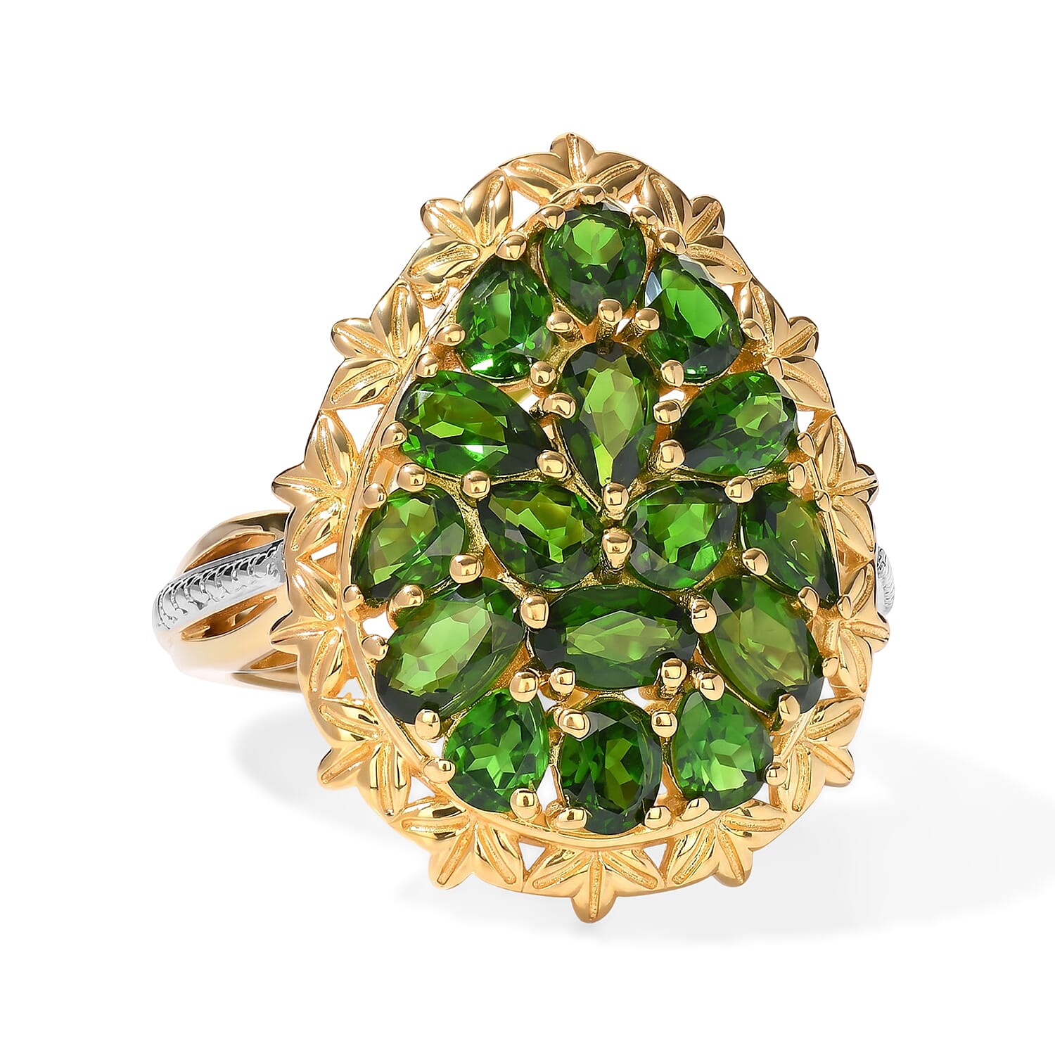 EverTrue Chrome Diopside 3.00 ctw Cluster Ring in 18K YG Plated and Platinum Bond (Size 5.0)
