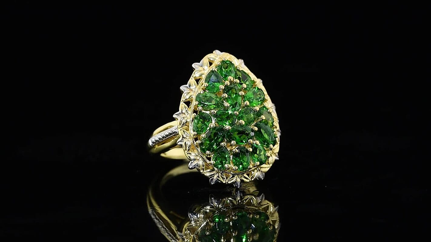 EverTrue Chrome Diopside 3.00 ctw Cluster Ring in 18K YG Plated and Platinum Bond (Size 10.0)