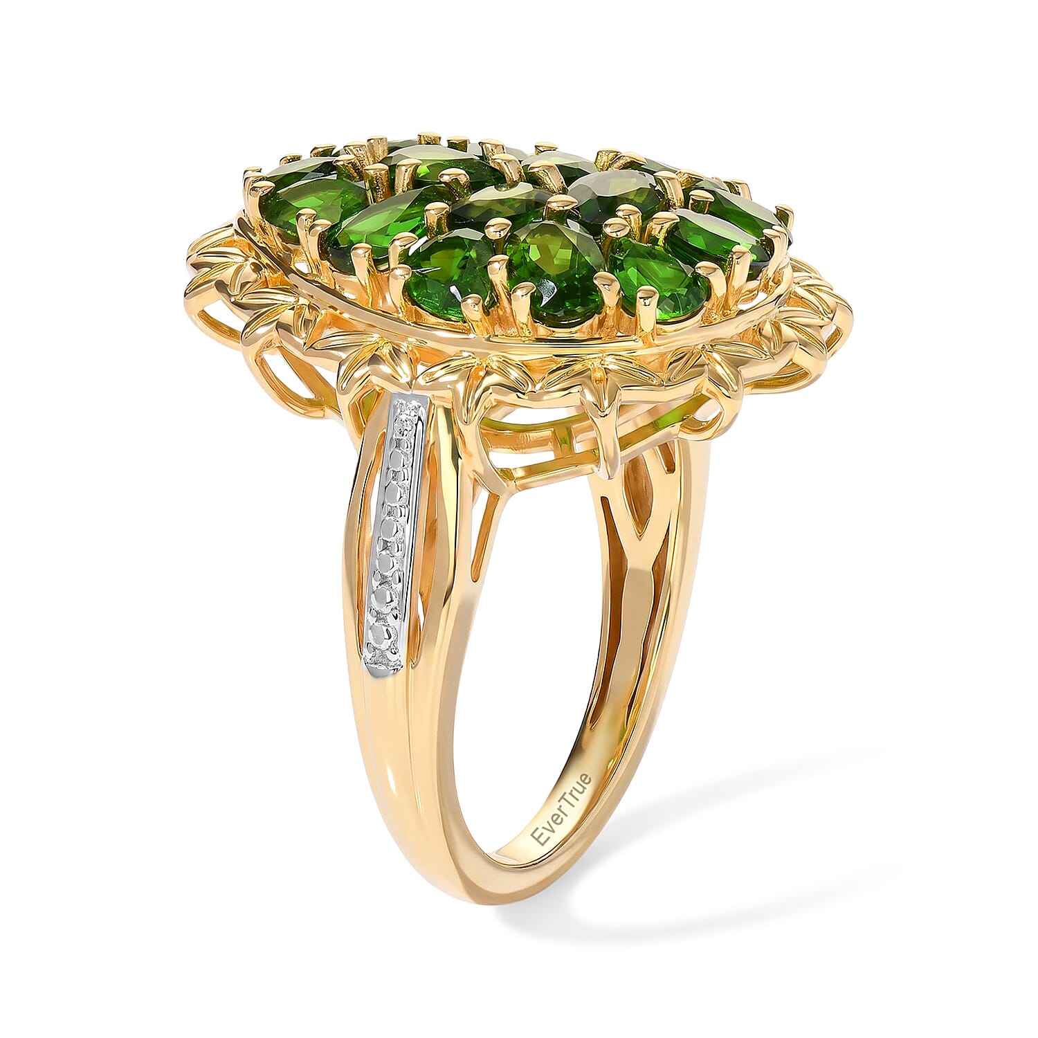 EverTrue Chrome Diopside 3.00 ctw Cluster Ring in 18K YG Plated and Platinum Bond (Size 5.0)