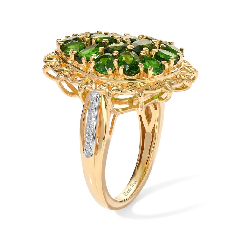 EverTrue Chrome Diopside 3.00 ctw Cluster Ring in 18K YG Plated and Platinum Bond (Size 5.0)