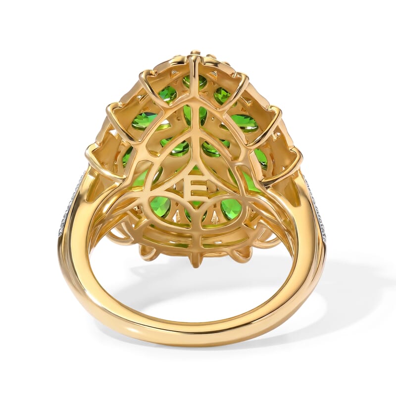 EverTrue Chrome Diopside 3.00 ctw Cluster Ring in 18K YG Plated and Platinum Bond (Size 5.0)