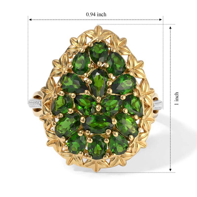 EverTrue Chrome Diopside 3.00 ctw Cluster Ring in 18K YG Plated and Platinum Bond (Size 5.0)