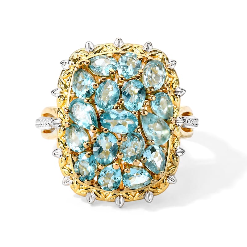 EverTrue Blue Apatite 3.30 ctw Cluster Ring in 18K YG Plated and Platinum Bond (Size 5.0)