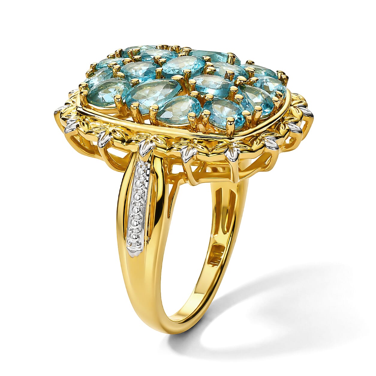 EverTrue Blue Apatite 3.30 ctw Cluster Ring in 18K YG Plated and Platinum Bond (Size 5.0)