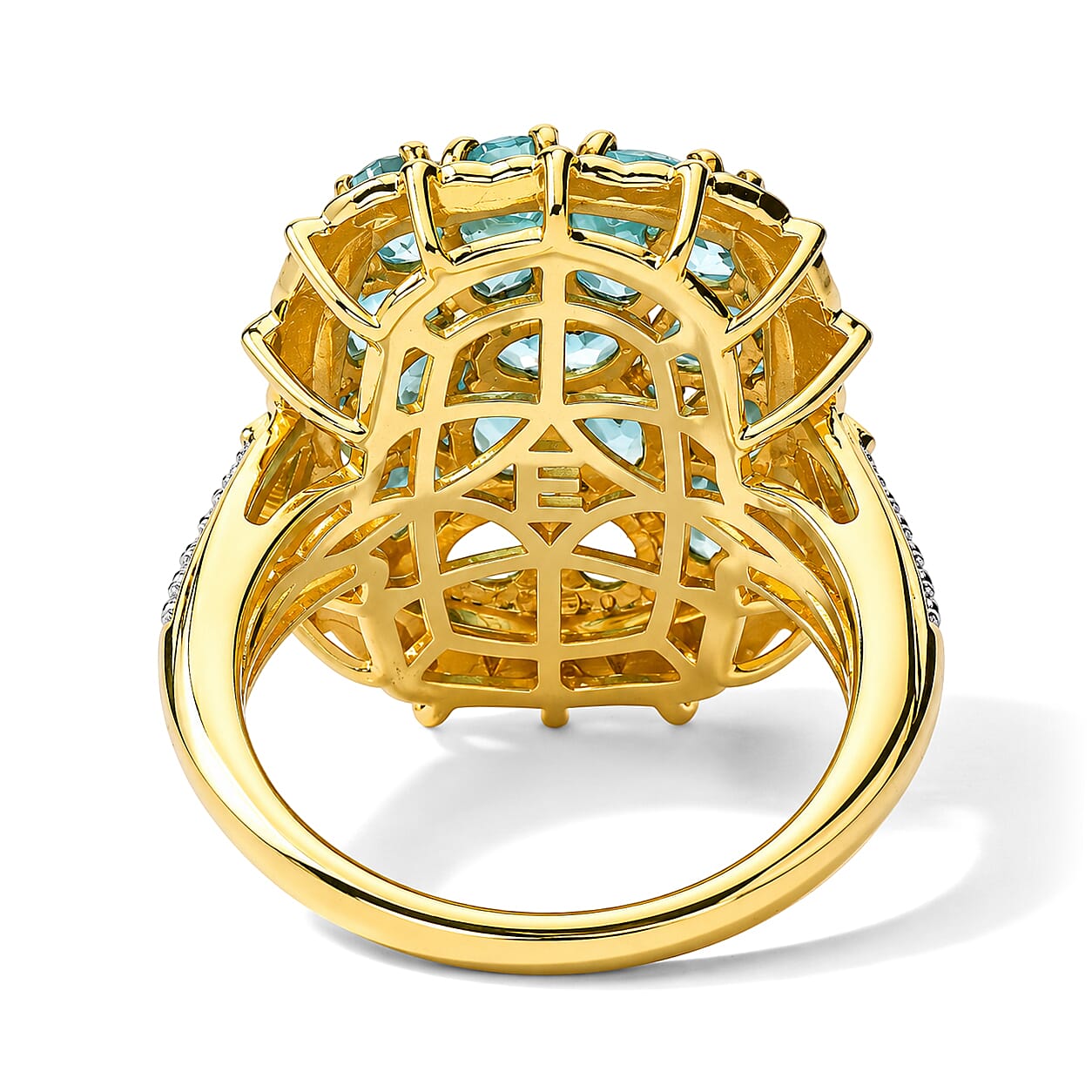 EverTrue Blue Apatite 3.30 ctw Cluster Ring in 18K YG Plated and Platinum Bond (Size 5.0)