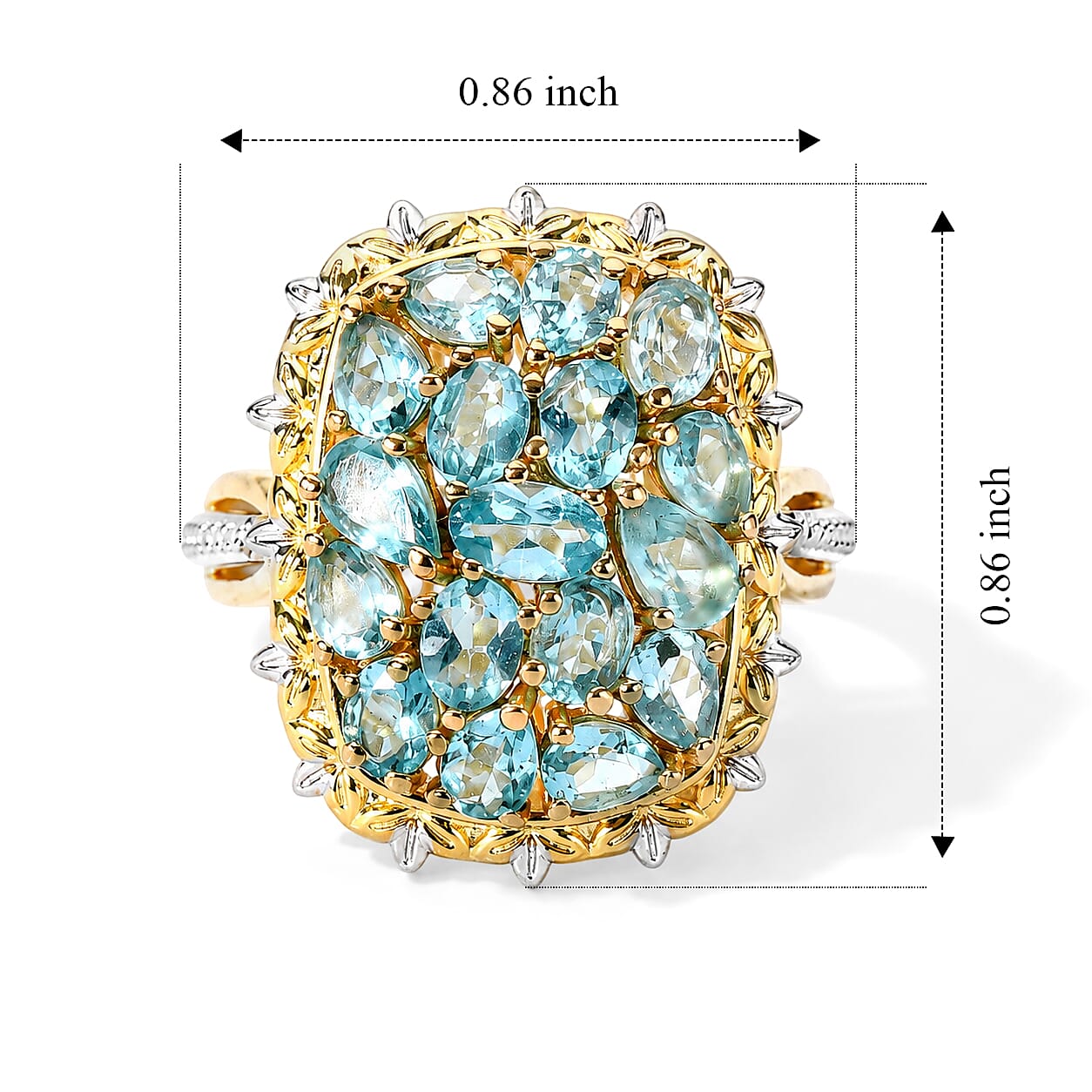 EverTrue Blue Apatite 3.30 ctw Cluster Ring in 18K YG Plated and Platinum Bond (Size 5.0)