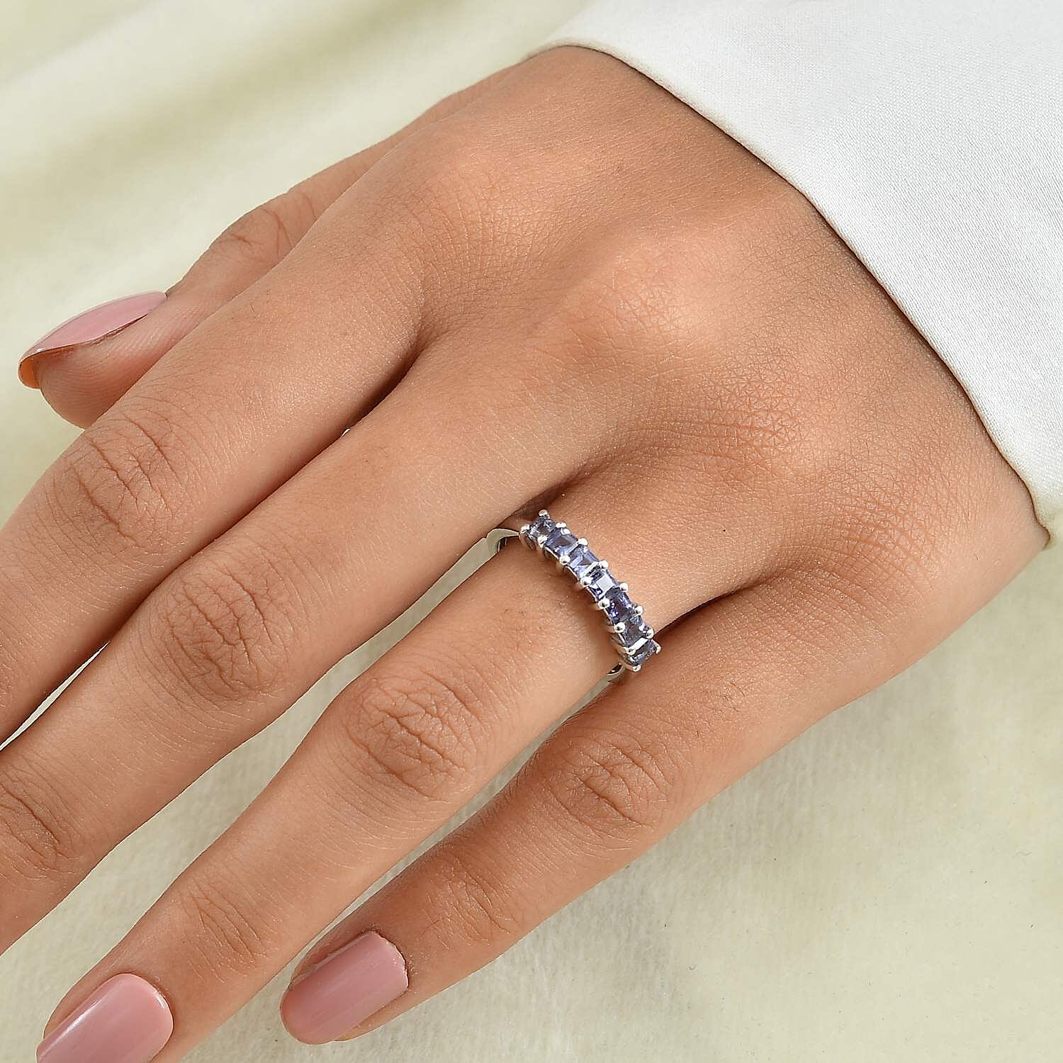 D'Joy Catalina Iolite 0.65 ctw Band Ring in Rhodium Over Sterling Silver (Size 8.0)