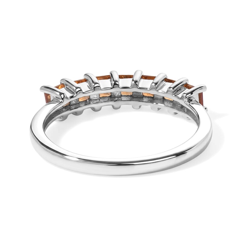 D'Joy Ceylon Hessonite Garnet 0.90 ctw Band Ring in Rhodium Over Sterling Silver (Size 6.0)