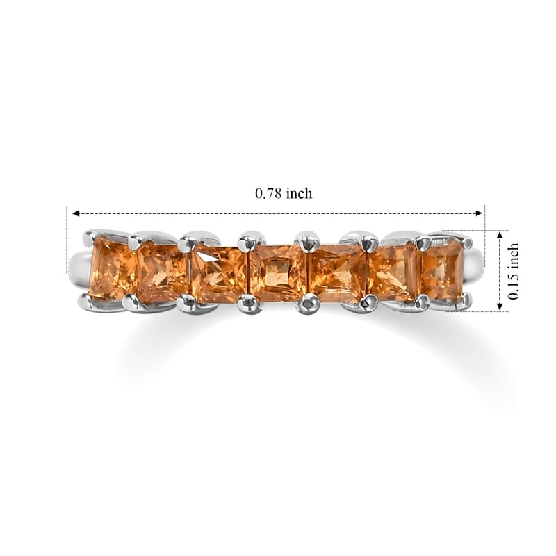 D'Joy Ceylon Hessonite Garnet 0.90 ctw Band Ring in Rhodium Over Sterling Silver (Size 6.0)
