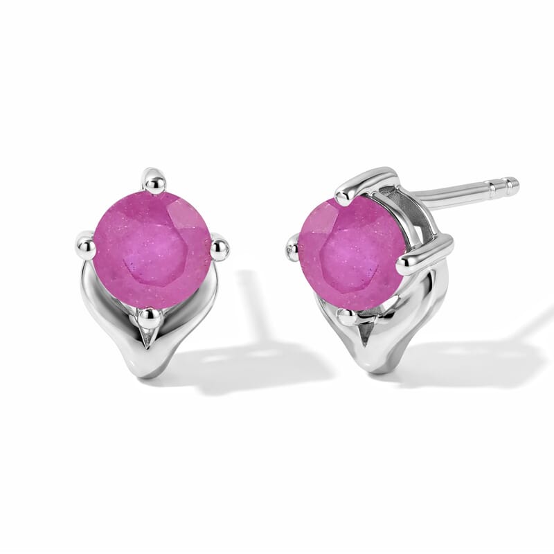 D'Joy Ilakaka Hot Pink Sapphire (FF) 1.60 ctw Earrings in Rhodium Over Sterling Silver