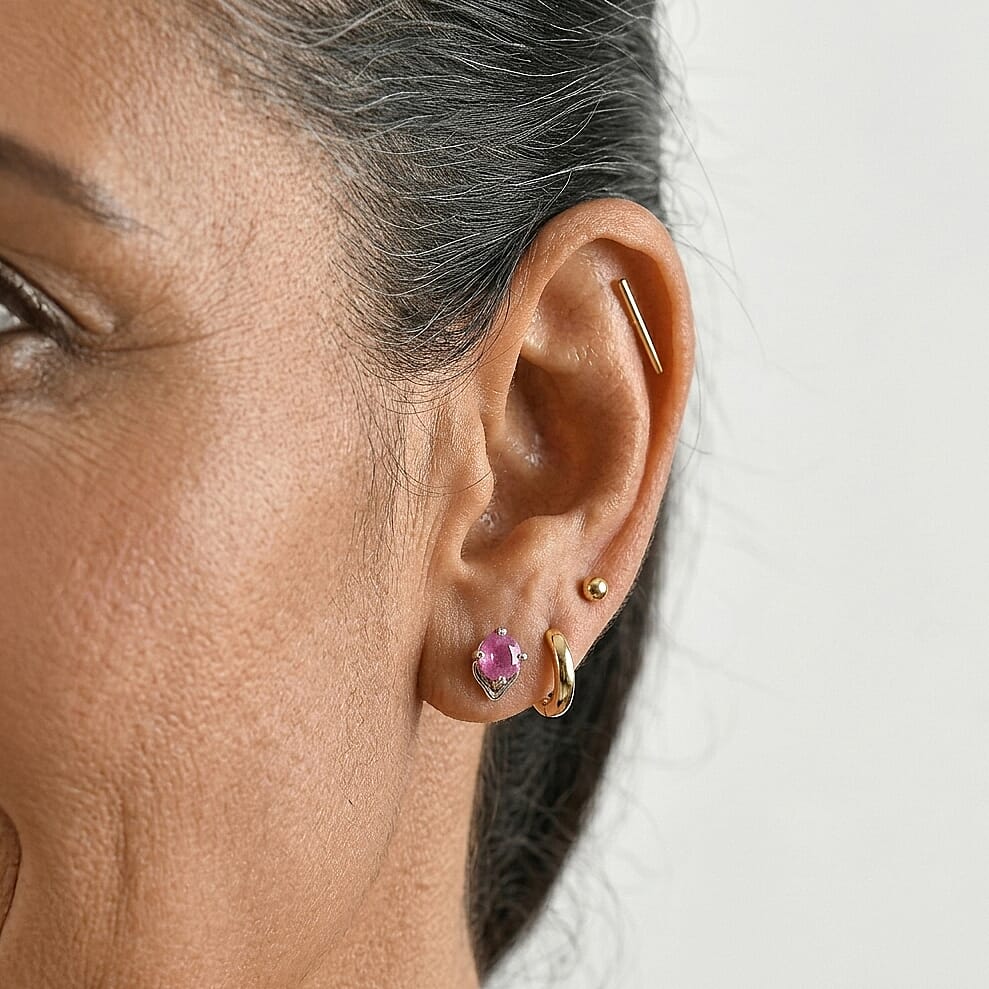 D'Joy Ilakaka Hot Pink Sapphire (FF) 1.60 ctw Earrings in Rhodium Over Sterling Silver