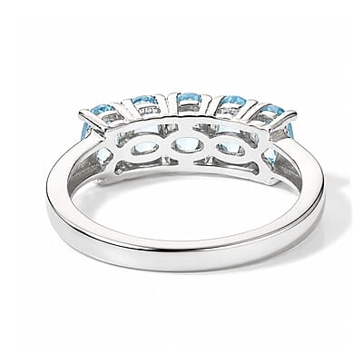 D'Joy Swiss Blue Topaz 1.35 ctw Ring in Rhodium Over Sterling Silver (Size 7.0)