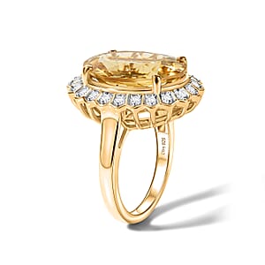 D'Joy Yellow Labradorite, Moissanite Ring in 18K Vermeil YG Over Sterling Silver (Size 10.0) 8.40 ctw