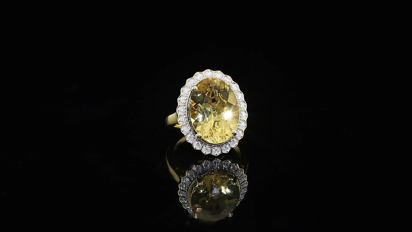 D'Joy Yellow Labradorite, Moissanite Ring in 18K Vermeil YG Over Sterling Silver (Size 10.0) 8.40 ctw