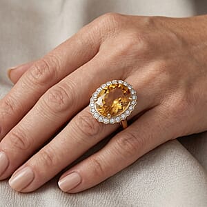 D'Joy Yellow Labradorite, Moissanite Ring in 18K Vermeil YG Over Sterling Silver (Size 6.0) 8.40 ctw