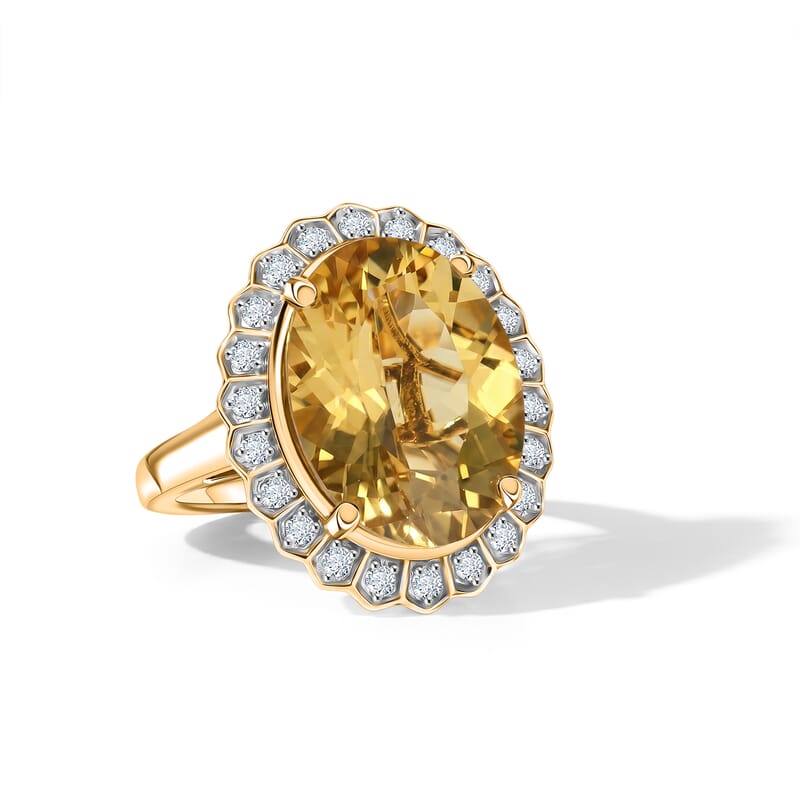 D'Joy Yellow Labradorite and Moissanite 8.40 ctw Dawn Crown Ring in 18K Vermeil Yellow Gold Over Sterling Silver (Size 7.0)
