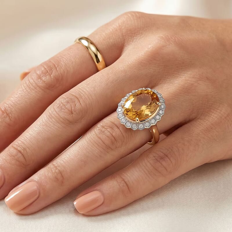 D'Joy Yellow Labradorite and Moissanite 8.40 ctw Dawn Crown Ring in 18K Vermeil Yellow Gold Over Sterling Silver (Size 7.0)
