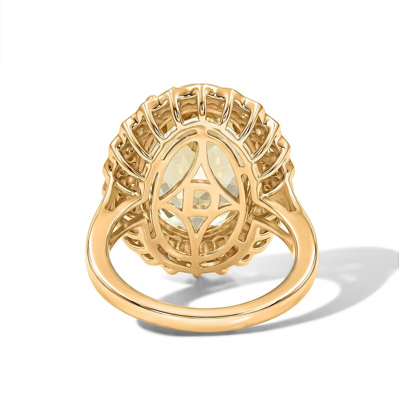D'Joy Yellow Labradorite and Moissanite 8.40 ctw Dawn Crown Ring in 18K Vermeil Yellow Gold Over Sterling Silver (Size 7.0)