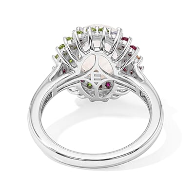 EverTrue Rainbow Moonstone and Multi Gemstone 3.30 ctw Ring in Platinum Bond (Size 5.0)