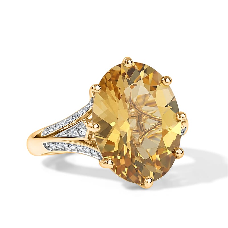 D'Joy Yellow Labradorite and Moissanite 8.30 ctw Dawn Solitaire Ring in 18K Vermeil Yellow Gold Over Sterling Silver (Size 6.0)