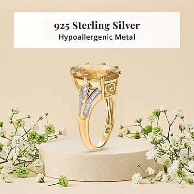 D'Joy Yellow Labradorite and Moissanite 8.30 ctw Dawn Solitaire Ring in 18K Vermeil Yellow Gold Over Sterling Silver (Size 6.0)
