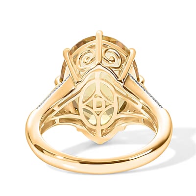 D'Joy Yellow Labradorite and Moissanite 8.30 ctw Dawn Solitaire Ring in 18K Vermeil Yellow Gold Over Sterling Silver (Size 6.0)