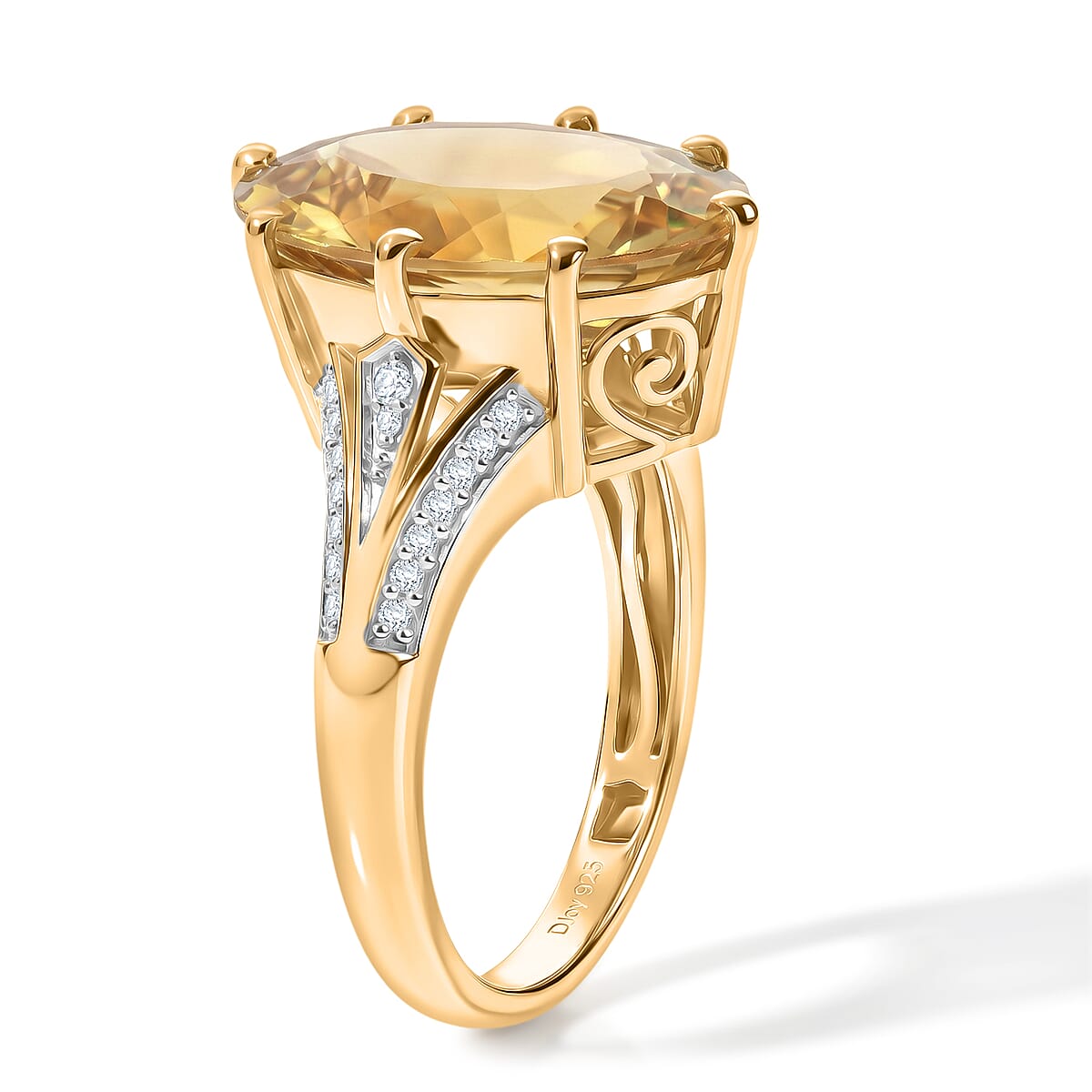 D'Joy Yellow Labradorite and Moissanite 8.30 ctw Dawn Solitaire Ring in 18K Vermeil Yellow Gold Over Sterling Silver (Size 7.0) image number 3